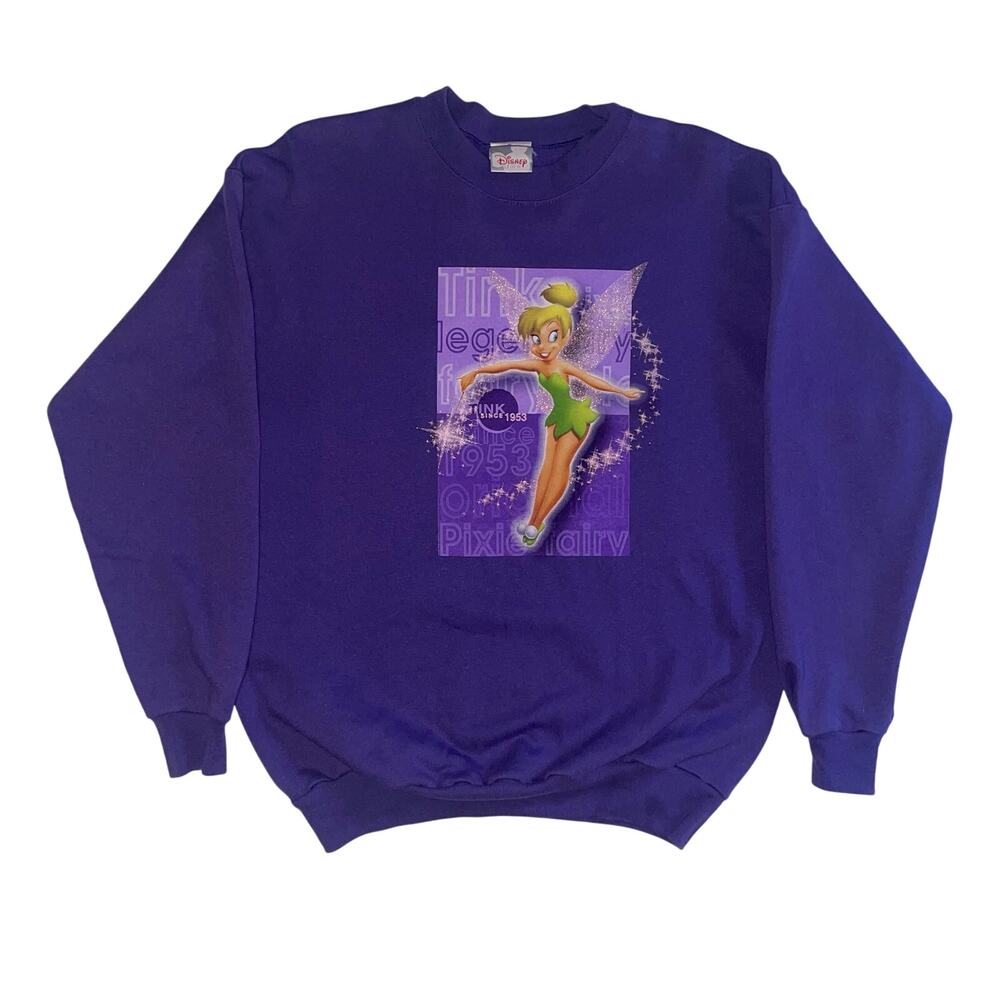 Vintage Disney Store Tinkerbell Pixie Fairy Peter Pan Purple Crewneck Sweatshirt